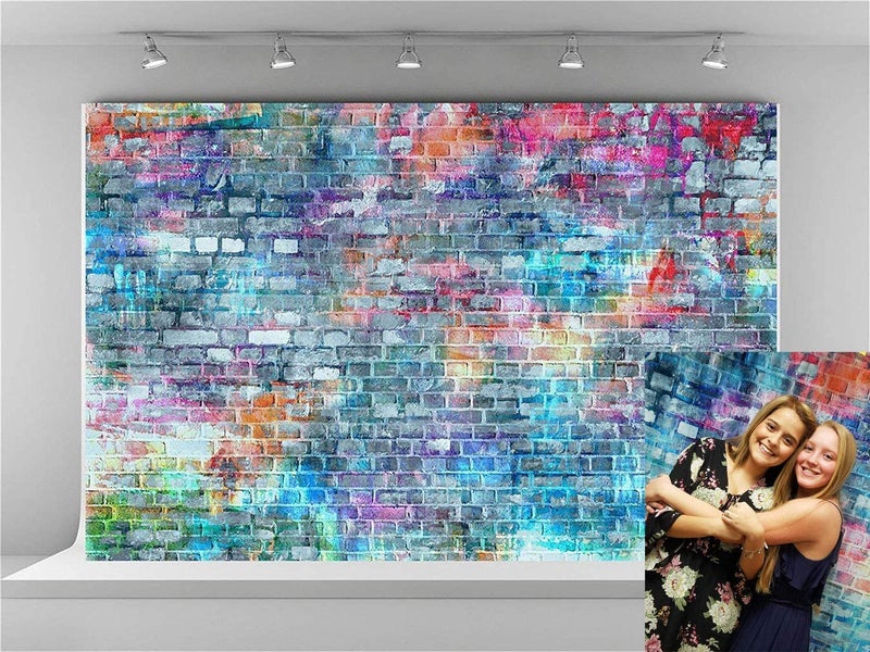 Kate 7x5ft Colorful Brick Wall Photography Backdrops Rainbow Painting Graffiti Backdrop Rustic Brick Wall Background for Photography - Image 1